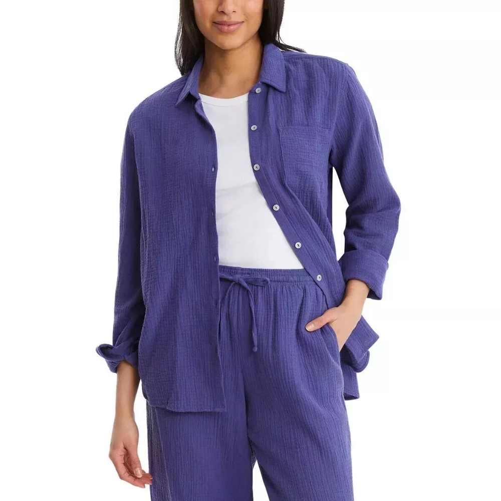 Jessica Simpson Womens Ladies' Gauze Button Front Shirt, Blue Small - Picture 1 of 3